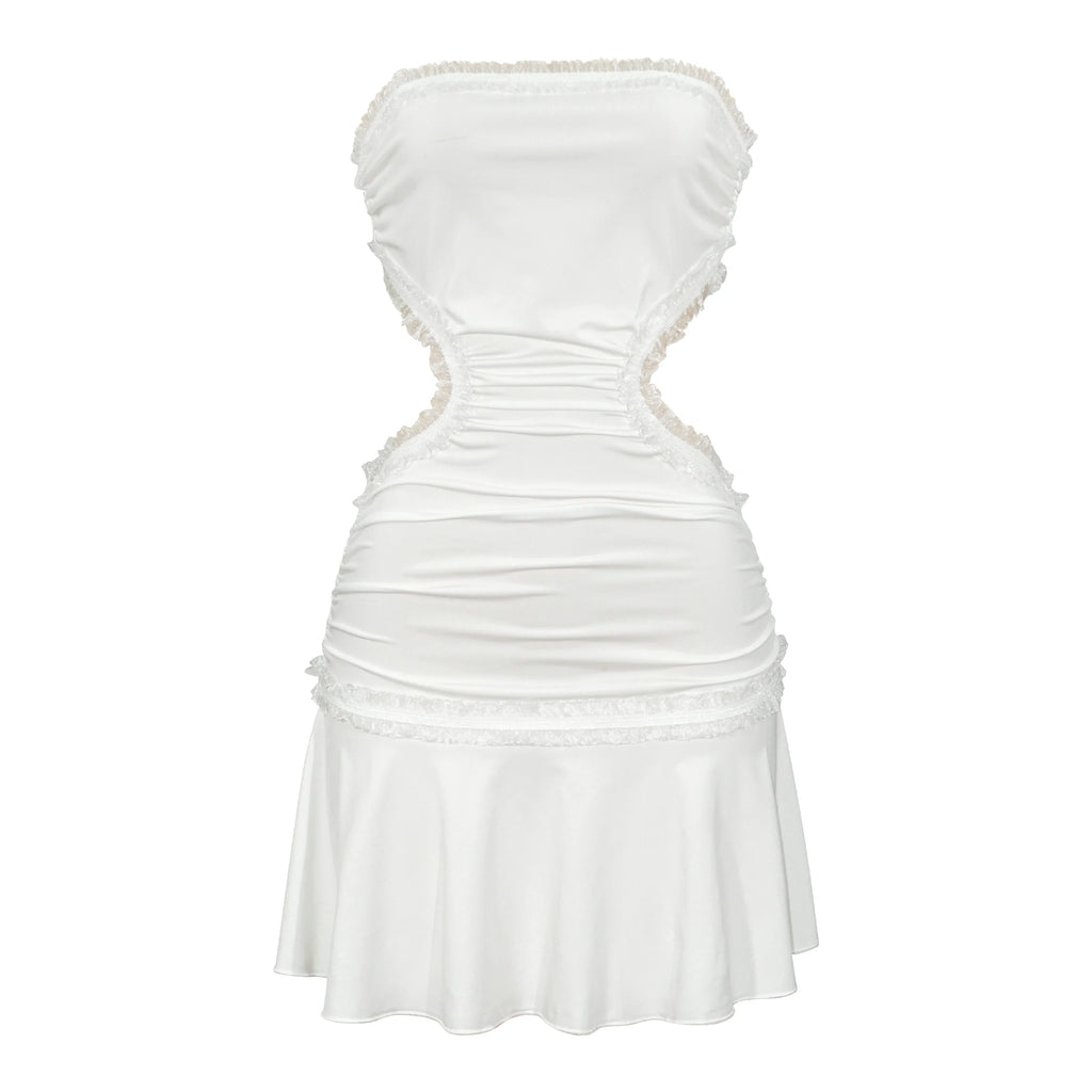 Sexy Lace Splice Backless Dress Cross-Border Short Skirt with Strap Bridesmaid Women's Fashion Trendy Mini Dress