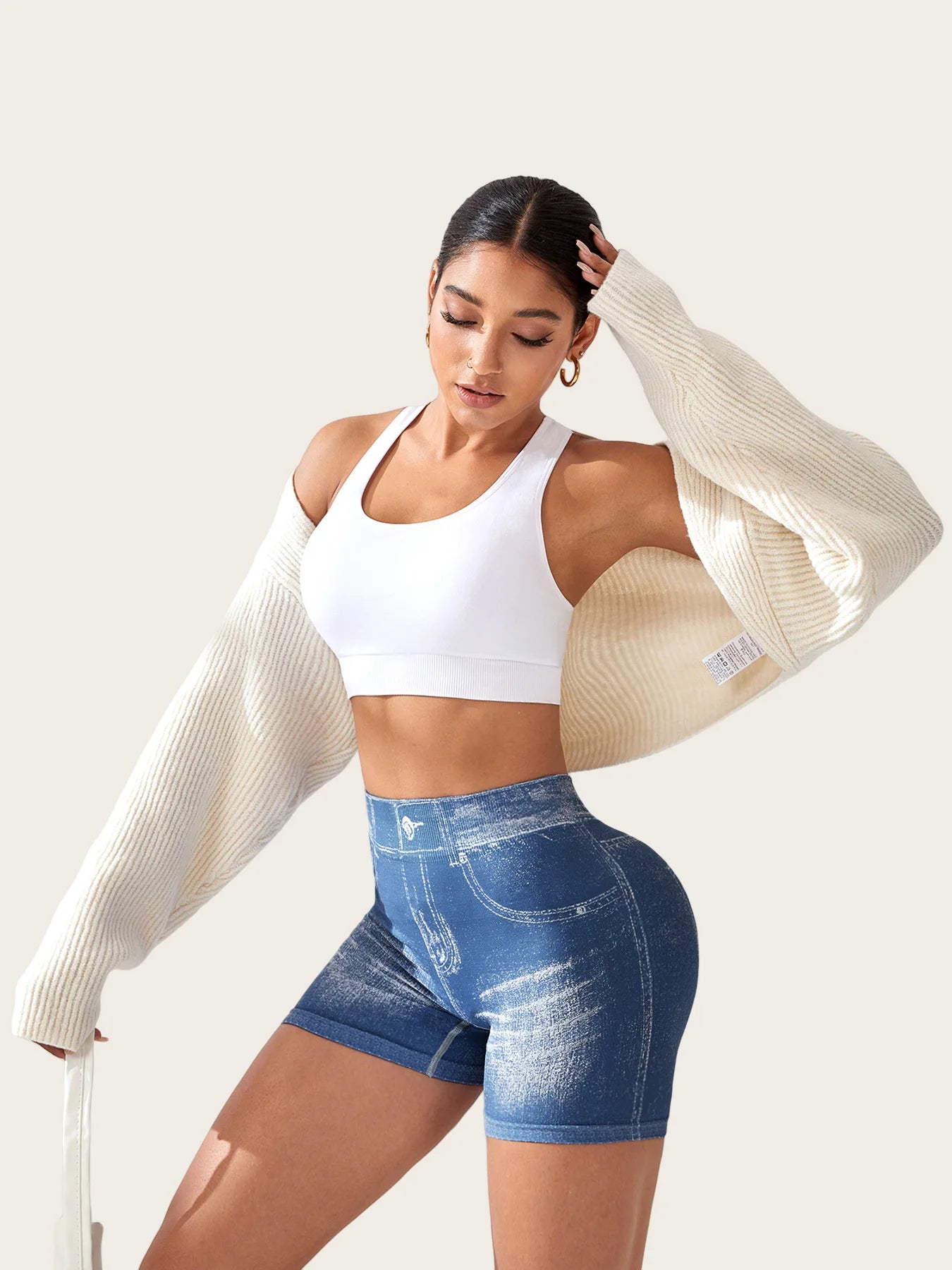 Hot Sexy Imitation Denim Seamless Yoga Shorts for Women Running Sports Leggings Female Ruched Skinny Gym Fitness Short Pants
