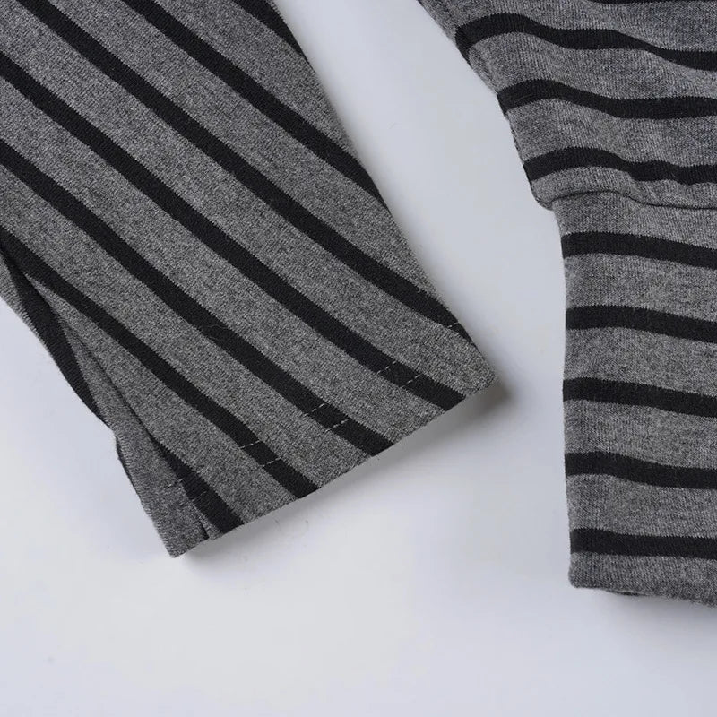 Korean Tees Striped Women Tshirts Long Sleeve Loose Camisetas 2025 Ropa Mujer Sexy Y2k Tops Off Shoulder Fashion Summer T-shirt