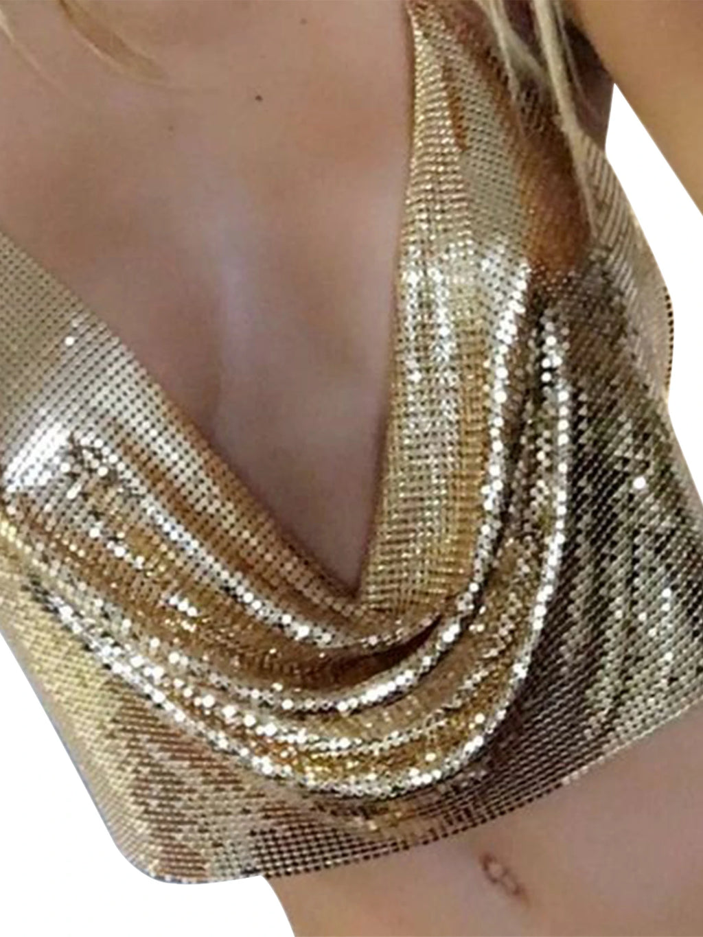 Sexy Halter Tank Tops Shining Metal Sequins Backless Low-Cut Tank Camisole For Women