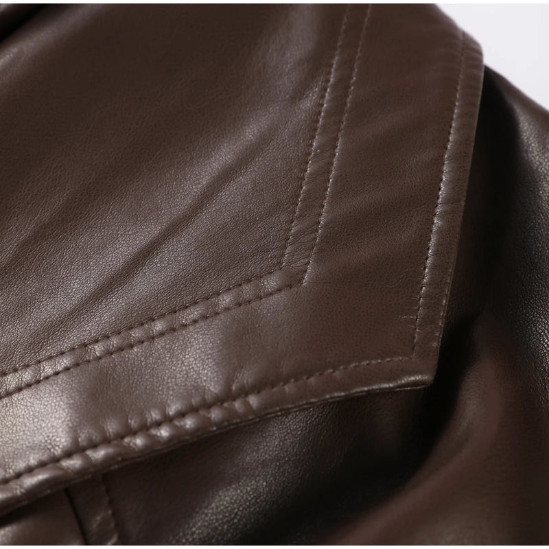 Fashion Brown Slim Waist Leather Jacket Women Loose Lapel Long Sleeve One Button Zipper Jackets 2026 Spring Street Lady Outwear