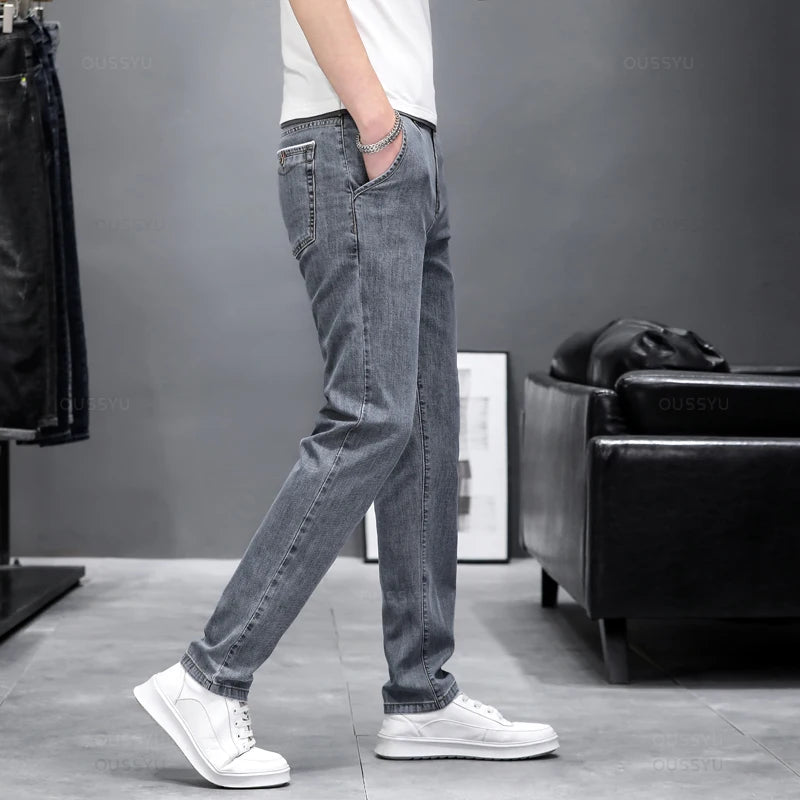 Autumn Stretch Skinny Jeans Men Fashion Casual Slim Fit Denim Designer Elastic Pants Grey Brand Trousers Male Large size 38 40