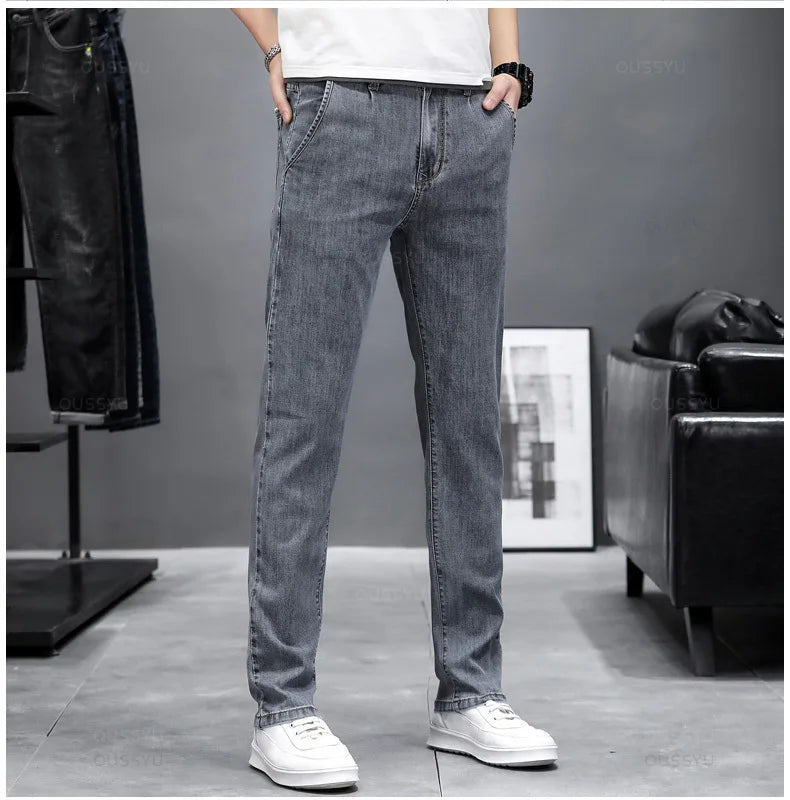 Autumn Stretch Skinny Jeans Men Fashion Casual Slim Fit Denim Designer Elastic Pants Grey Brand Trousers Male Large size 38 40