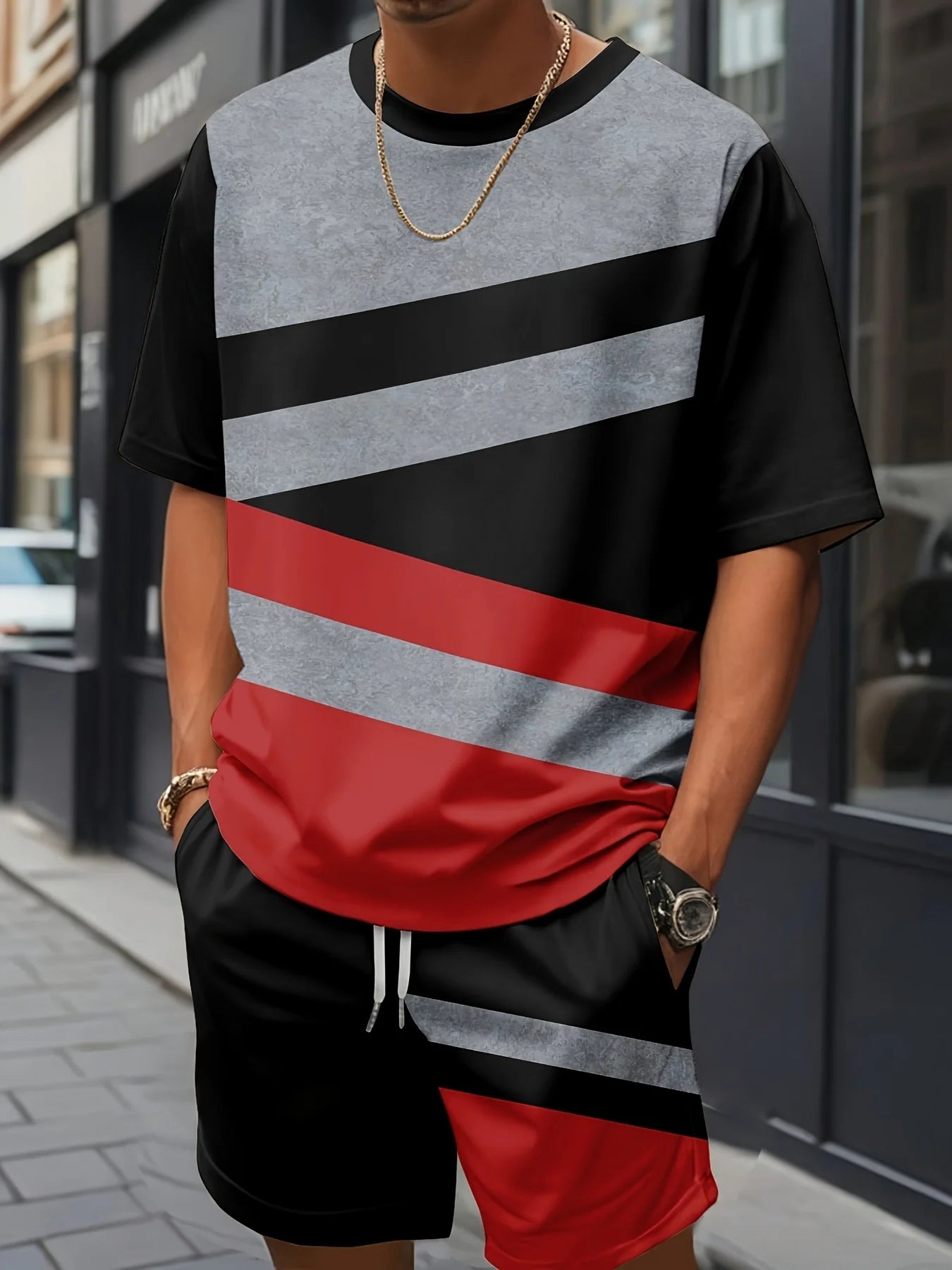 New Men's Summer Set Short-Sleeve T-Shirt Two-Piece Set Stylish Athletic Wear 3D Gradient Print Casual Shorts and T-Shirt Set