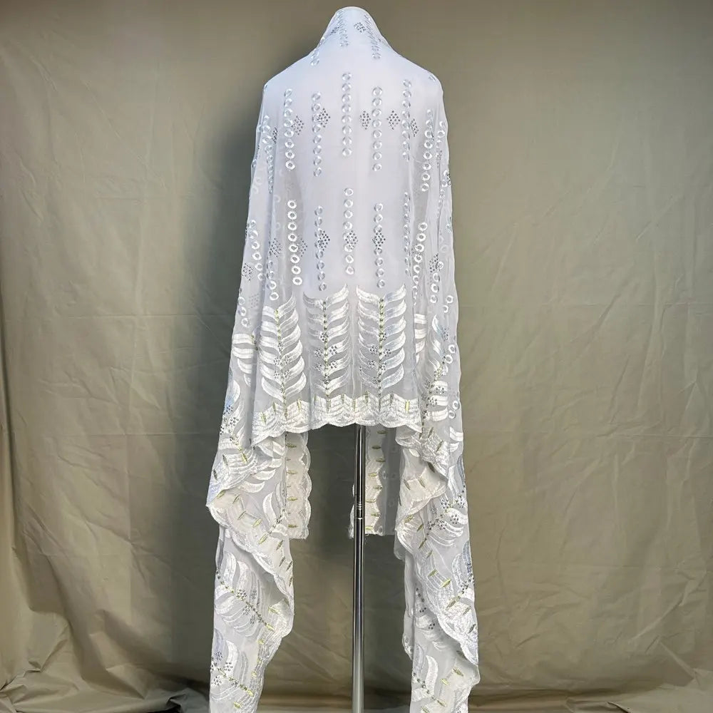 All white blanc Dubai African Muslim Shawl Wrap Cording Embroidery Scarf Sales Muslim Scarf 100% Cotton Big Scarf AfricanWomen